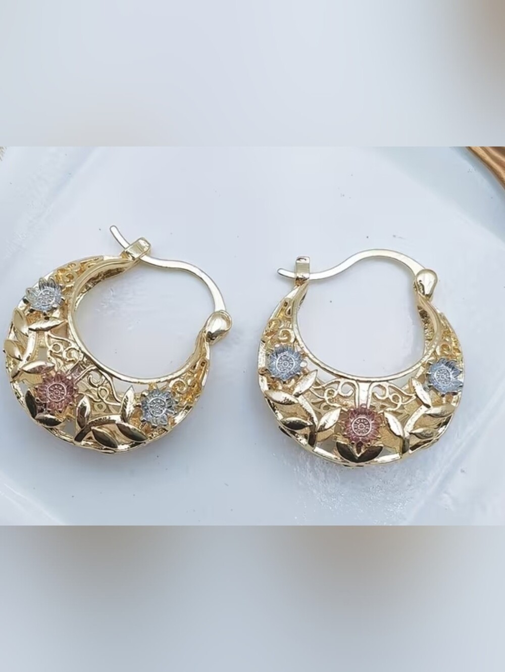 Elegant Flower Basket Gold Pendant Earrings- NEW!